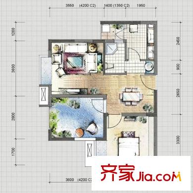 正基城市主場(chǎng)戶型圖A2/C2戶型 1室2廳1衛(wèi)1廚