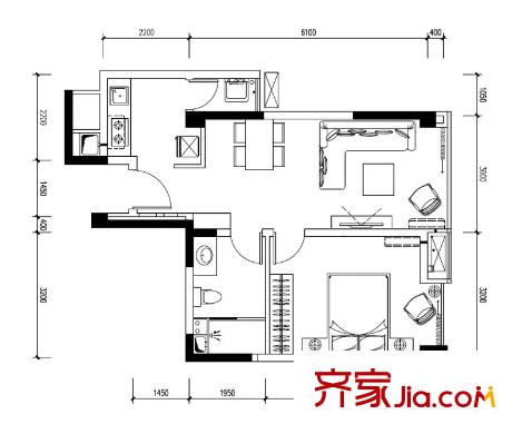 陽光100米婭中心一期2棟標準層C4戶型 1室1廳1衛(wèi)1廚