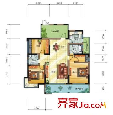 心怡紫晶城戶型圖D 2室2廳2衛(wèi)1廚