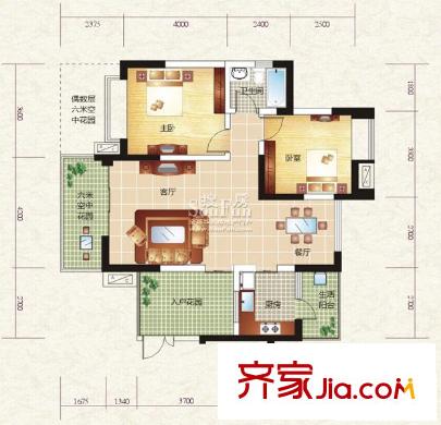心怡紫晶城戶型圖C型 2室2廳1衛(wèi)1廚