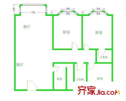 藍(lán)光金楠府戶型圖戶型圖 3室2廳2衛(wèi)1廚