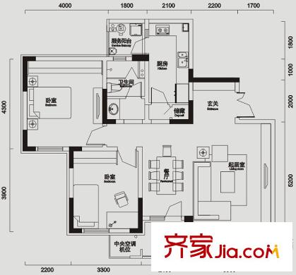交大歸谷國際住區(qū)戶型圖一期1、2、3、4、5棟標(biāo)準(zhǔn)層D2戶型（售罄） 2室2廳1衛(wèi)1廚