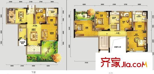 交大歸谷國際住區(qū)戶型圖一期一批次2、3號樓躍層A2戶型（已售罄） 5室3廳3衛(wèi)1廚