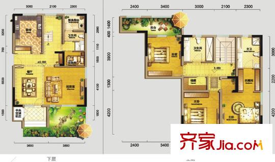 交大歸谷國際住區(qū)戶型圖一期一批次1、6號樓躍層C2戶型（已售罄） 3室2廳3衛(wèi)1廚