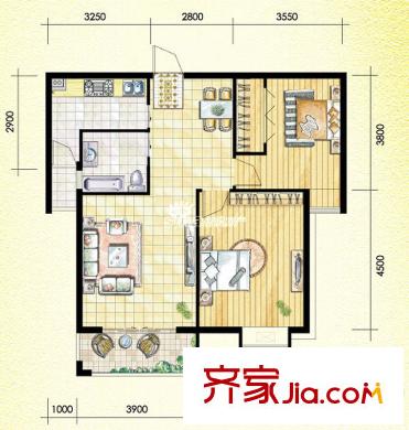 中央花園戶型圖戶型圖 2室2廳1衛(wèi)1廚