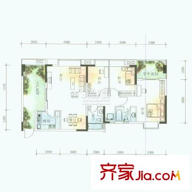玉林品上戶型圖B-12型標(biāo)準(zhǔn)層 3室2廳2衛(wèi)1廚