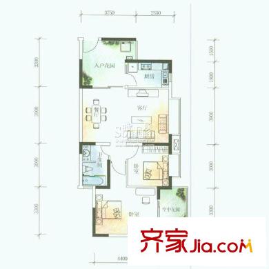 玉林品上戶型圖B-14型標(biāo)準(zhǔn)層 2室2廳1衛(wèi)1廚