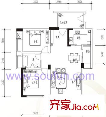 泰基花語廊戶型圖A2-2型 2室2廳1衛(wèi)1廚