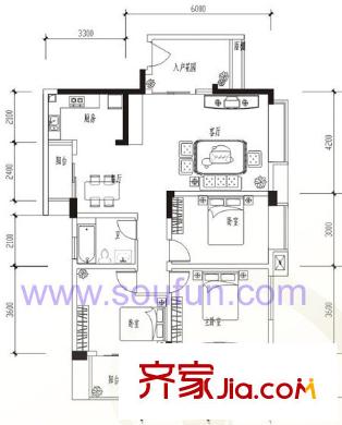 泰基花語廊戶型圖A2-4型 3室2廳2衛(wèi)1廚