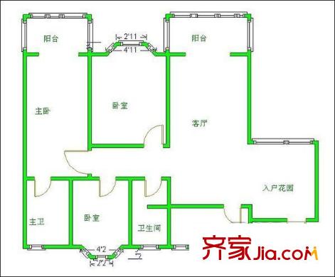 互盛佳苑戶型圖戶型圖 3室2廳2衛(wèi)1廚
