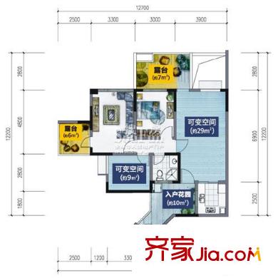 藍光富麗碧蔓汀戶型圖二期C3型奇數(shù)層 1室1廳1衛(wèi)1廚