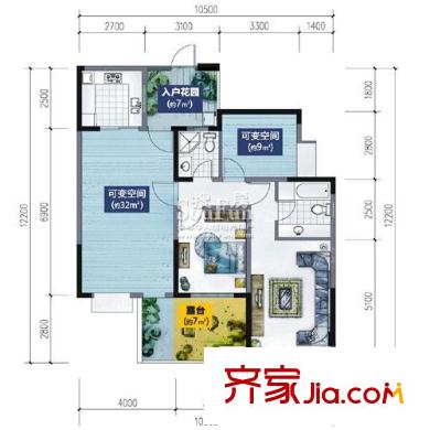 藍光富麗碧蔓汀戶型圖二期B型奇數(shù)層 1室1廳2衛(wèi)1廚