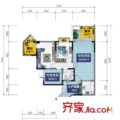 藍(lán)光富麗碧蔓汀戶型圖二期C3型偶數(shù)層 1室1廳1衛(wèi)1廚