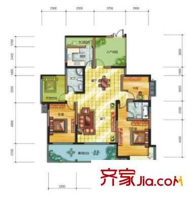 心怡紫晶城戶型圖B 2室2廳2衛(wèi)1廚