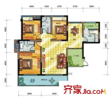 心怡紫晶城戶型圖E 2室2廳2衛(wèi)1廚