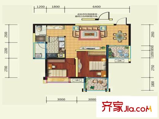 綠地國際花都1期13-18棟標準層C3戶型 2室2廳1衛(wèi)