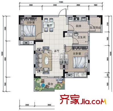 南橋春天戶型圖E3偶數(shù)層戶型 2室2廳1衛(wèi)1廚