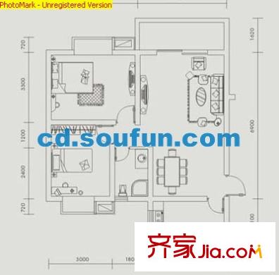 陽光金沙戶型圖戶型圖 2室2廳1衛(wèi)1廚