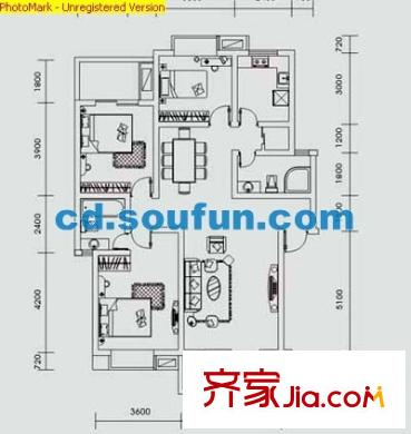 陽光金沙戶型圖戶型圖 3室2廳2衛(wèi)1廚