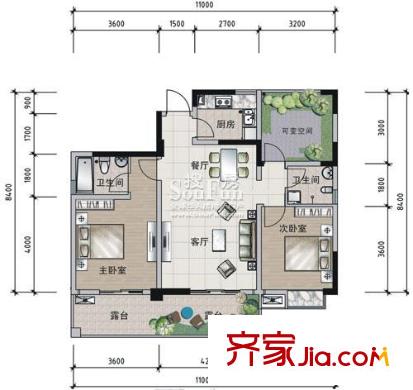 南橋春天戶型圖A4偶數(shù)層戶型 2室2廳2衛(wèi)1廚