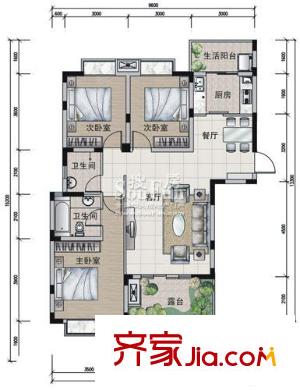 南橋春天戶型圖E1偶數(shù)層戶型 3室2廳2衛(wèi)1廚