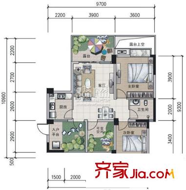 南橋春天戶型圖H1奇數(shù)層戶型 2室2廳1衛(wèi)1廚