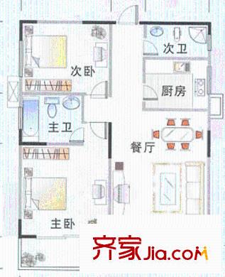 香格里拉花園戶型圖戶型圖 2室2廳2衛(wèi)1廚