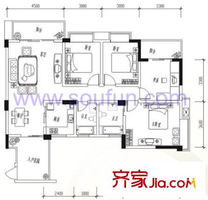 泰基花語廊戶型圖A1-3型 4室2廳2衛(wèi)1廚