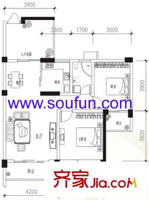 泰基花語廊戶型圖B3型 2室2廳1衛(wèi)1廚