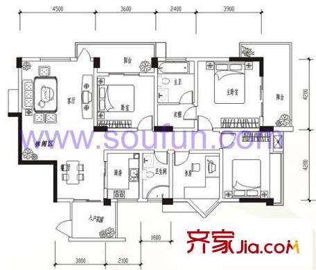 泰基花語廊戶型圖A2-3型 4室2廳2衛(wèi)1廚