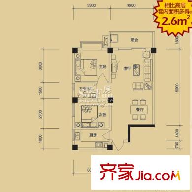 興城融域戶型圖K2型 2室2廳1衛(wèi)1廚
