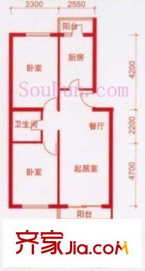 刘庄新村户型图户型图 2室2厅1卫1厨