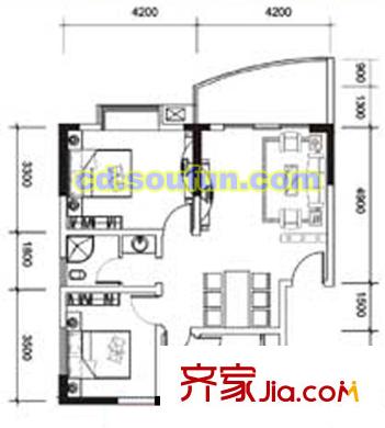 八里陽(yáng)光戶型圖A1型 2室2廳1衛(wèi)1廚