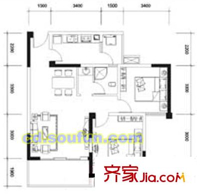 八里陽(yáng)光戶型圖C5型 2室2廳1衛(wèi)1廚
