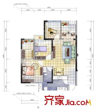 嘉美地戶型圖一期A1-CGF戶型 2室1廳1衛(wèi)1廚