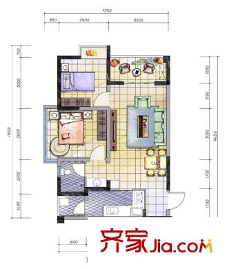 嘉美地戶型圖一期C4-CGF戶型 2室1廳1衛(wèi)1廚