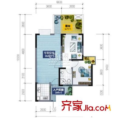 藍(lán)光富麗碧蔓汀戶型圖二期D1型奇數(shù)層 1室1廳1衛(wèi)1廚