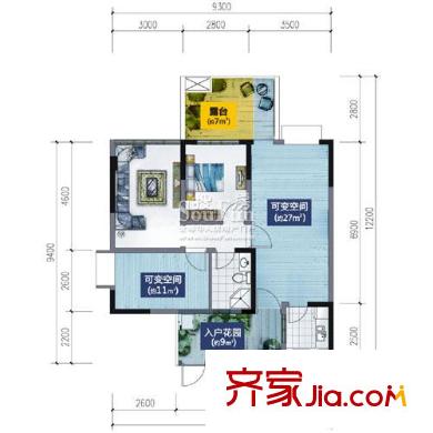 藍光富麗碧蔓汀戶型圖二期C4型奇數(shù)層 1室1廳1衛(wèi)1廚