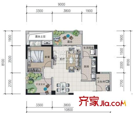 南橋春天戶型圖G2奇數(shù)層戶型 1室2廳1衛(wèi)1廚