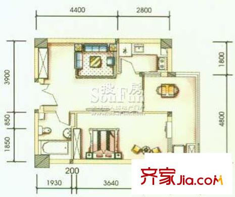紅南港MITOWN戶型圖A型 1室1廳1衛(wèi)1廚