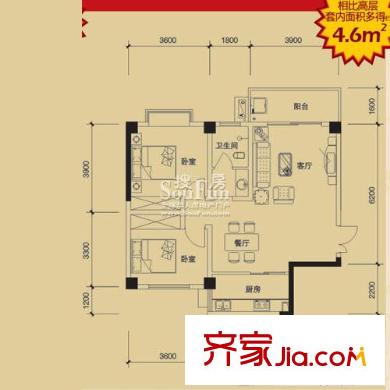興城融域戶型圖F1型 2室2廳1衛(wèi)1廚