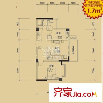 興城融域戶型圖L2型 1室1廳1衛(wèi)1廚