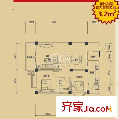 興城融域戶型圖J3型 2室2廳1衛(wèi)1廚