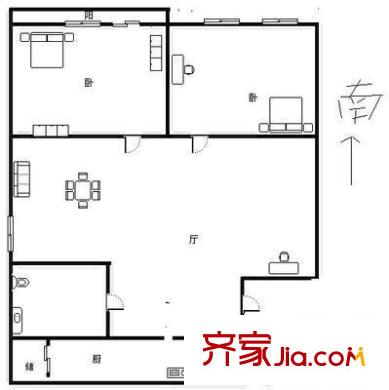 尚家楼户型图户型图 2室1厅1卫1厨