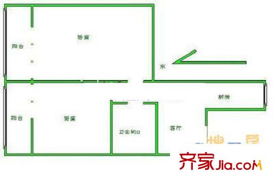 向军北里户型图户型图 2室1厅1卫1厨