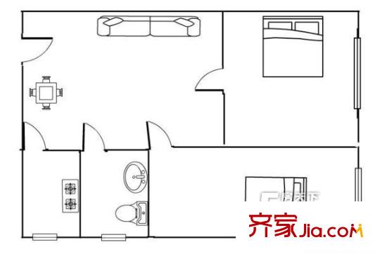 方恒东景户型图户型图 2室1厅1卫1厨