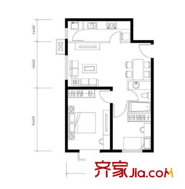 融科香雪兰溪户型图2D’户型 2室2厅1卫1厨