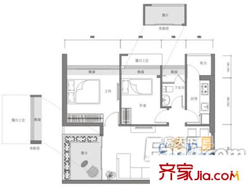 四海公寓2居 户型图