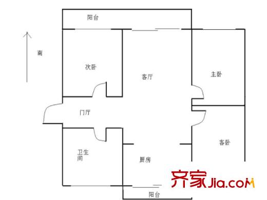 四海公寓户型图户型图 3室2厅1卫1厨