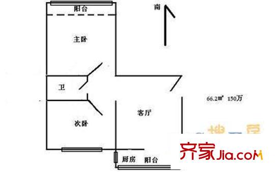 大柳树甲17号院户型图户型图 2室1厅1卫1厨